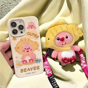 Cute Beaver Phone Case with Pink and Yellow Design